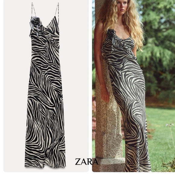 Zara | Dresses | Zara Black And White Zebra Print Maxi Dress | Poshmark